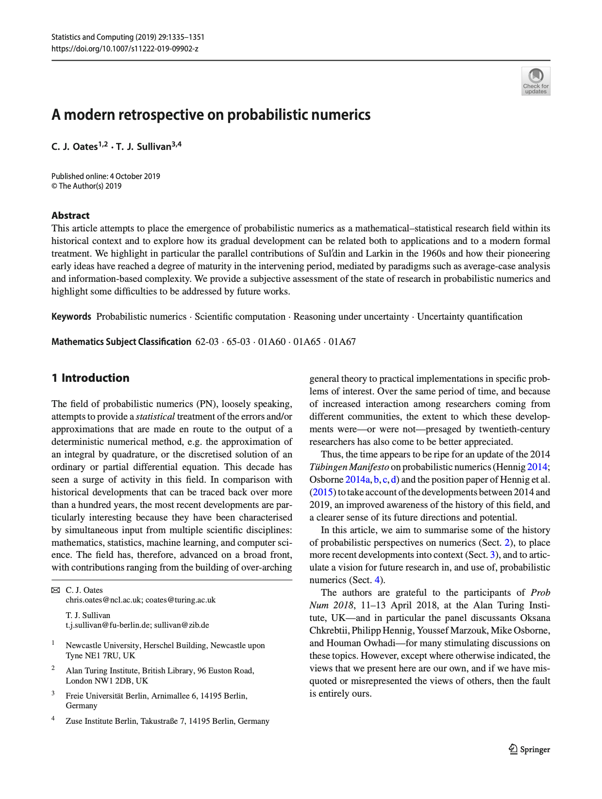 A modern retrospective on probabilistic numerics