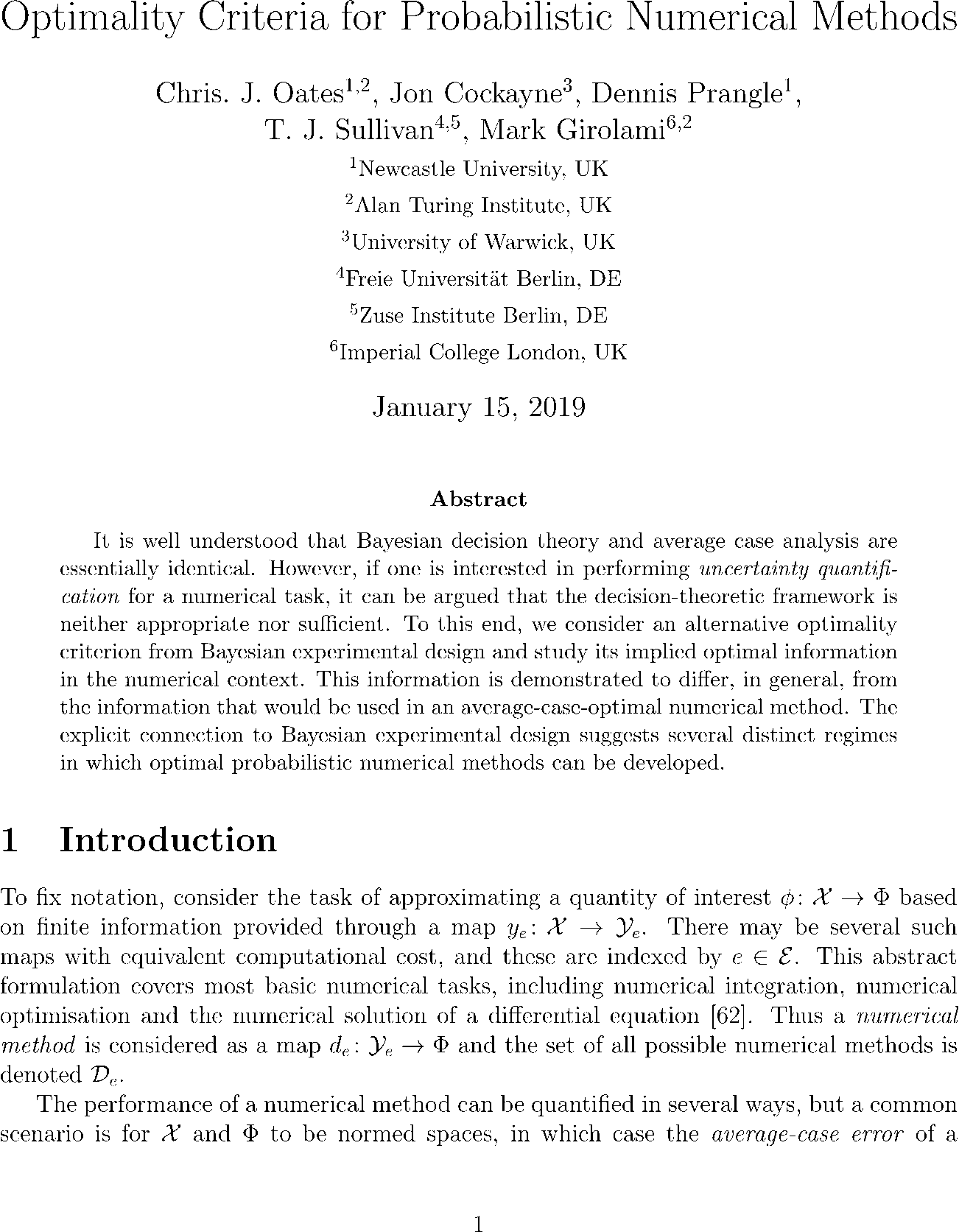 Optimality criteria for probabilistic numerical methods