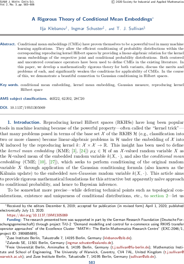 A rigorous theory of conditional mean embeddings